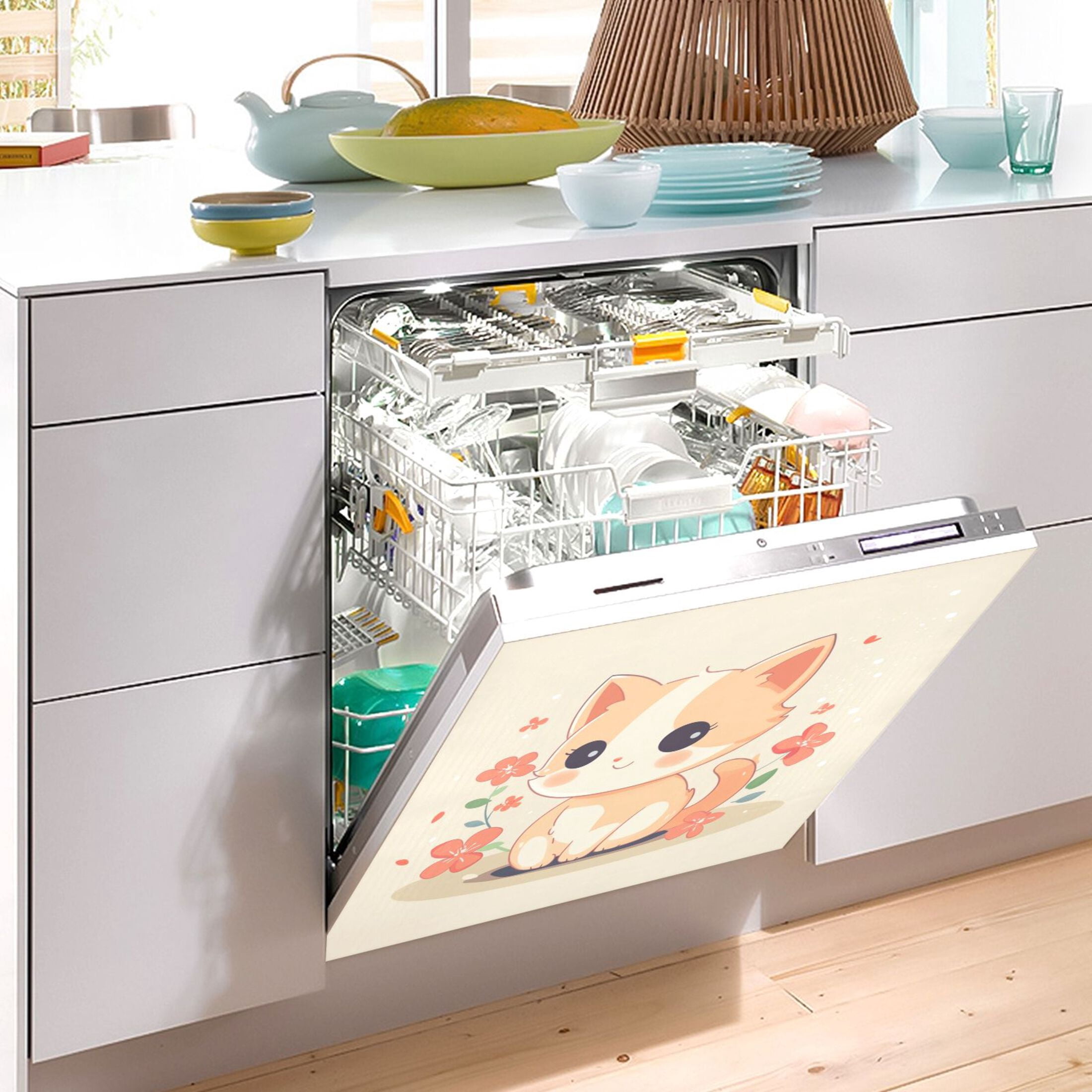 Dishwasher Magnetic Sticker 23x26 Inch Refrigerator Magnetic Sticker Washing Machine Magnetic Sticker Kitchen Panel Magnetic Sticker Home Decor A Cartoon Orange Cat