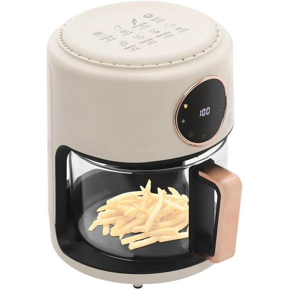 Mini Air Fryer 3.81Qt Glass Air Fryer 360° Viewable Touch Screen with Digital Display Adjustable Temperature Nonstick Airy Fryers