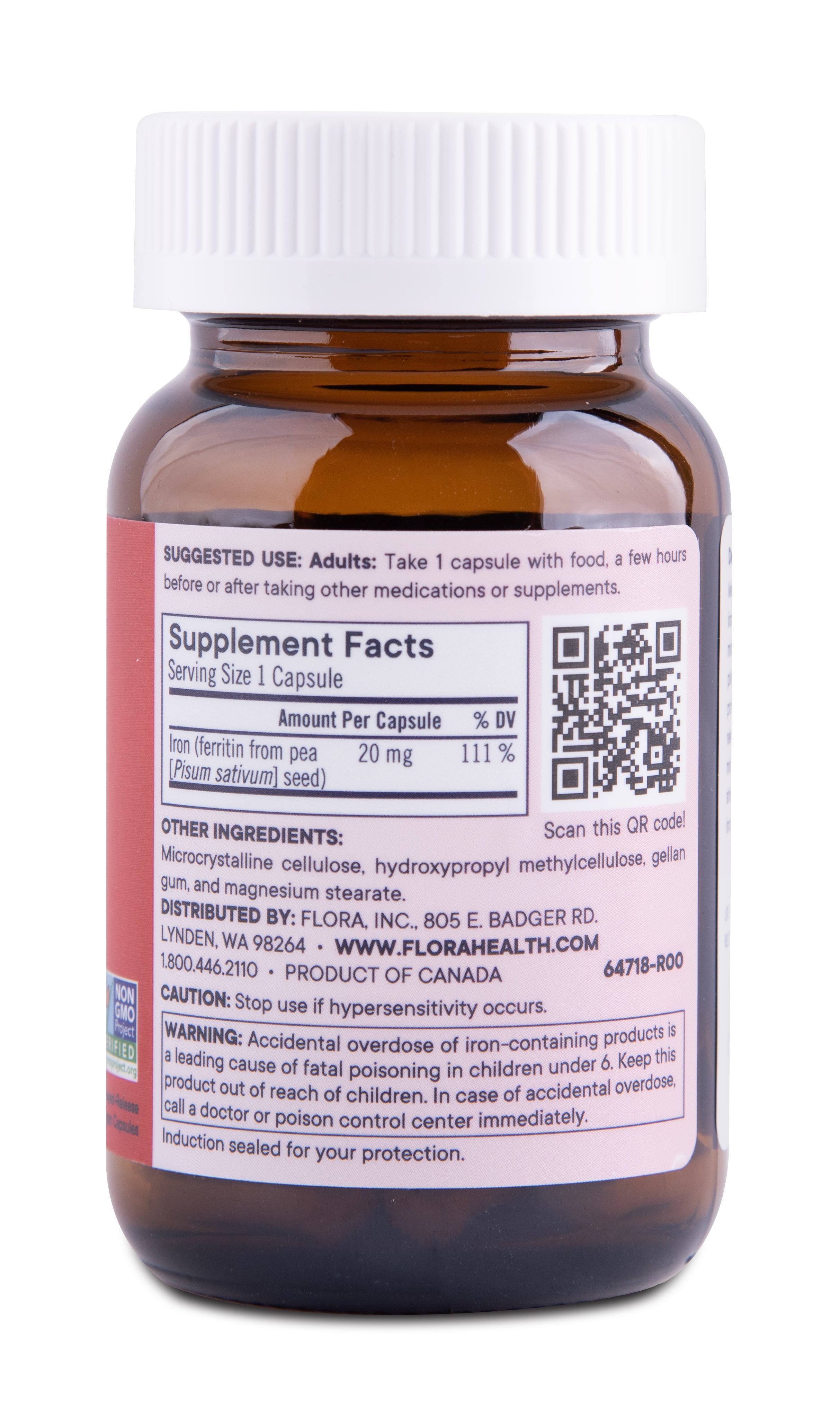 Flora - Iron Ferritin+ Plant-Based Supplement for Women - Non-Constipating, Highly Absorbable - Supports Vitality & Wellness - Vegan Iron Supplement from Flora Health - 30 Capsules - Delayed Release