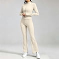thumbnail image 5 of vdgthytj Workout Sets for Women 2 Piece Full Zip Stand Collar Cropped Jacket High Waist Flare Pants Gym Yoga Outfits(Small,White), 5 of 6