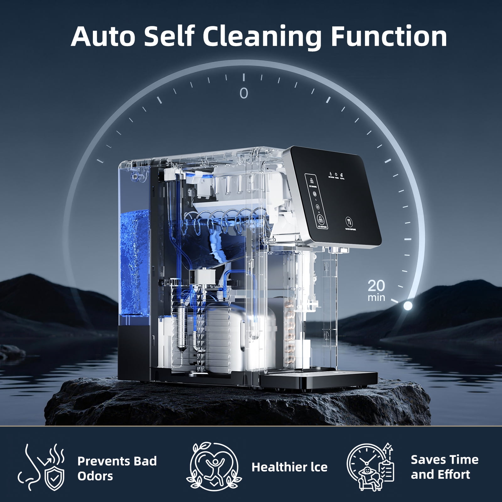 FREE VILLAGE 2-in-1 Ice Maker Machine with Water Dispenser, Countertop Tabletop Ice Maker with Large & Small Bullet Ice Sizes,26 lbs/24H Ice Ready in 6 Minutes,3.5L Removable Water Tank,Water Cooler