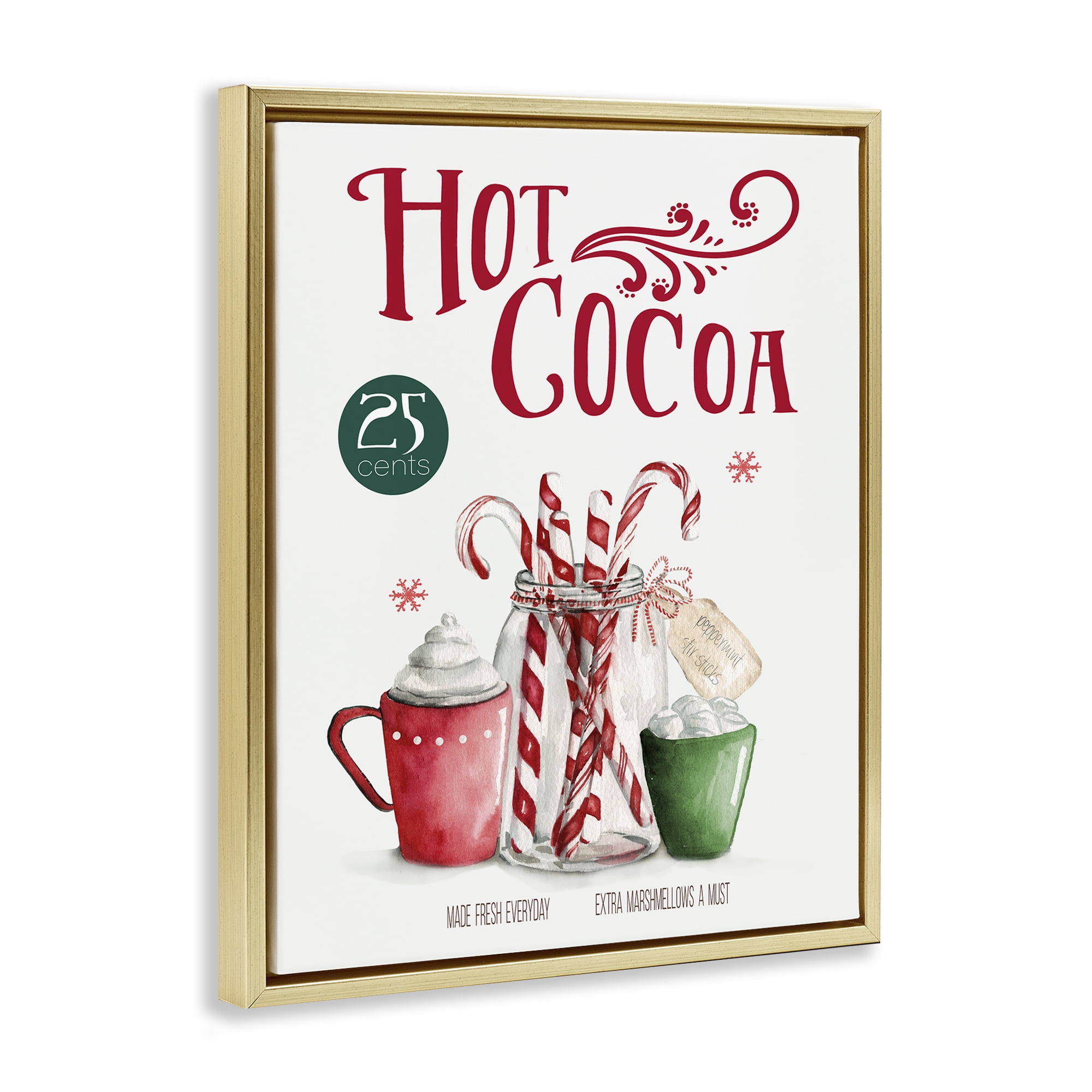 Stupell Industries Vintage Winter Hot Cocoa Holiday Painting Gold Floater Framed Canvas Art Prints Wall Art, 25 x 31