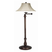 Swing Arm Metal Body Floor Lamp with Fabric Bell Shade, Bronze and Beige- Saltoro Sherpi