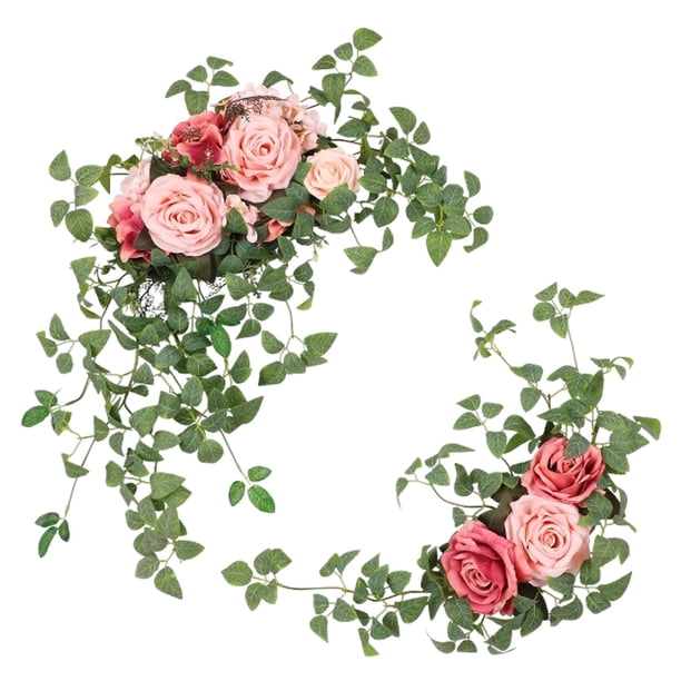 2x Boda Arch Flores Flores artificiales Decoración de Floral Swags Artículos de bienvenida para los centros de mesa de caballete de pared Rosa