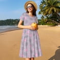 thumbnail image 4 of Goofa Flamingo Pattern Women Summer Short Sleeve Midi Dress with Pockets Casual Aline Flowy Tshirt Dress Vocation Beach Sundress, 4 of 6