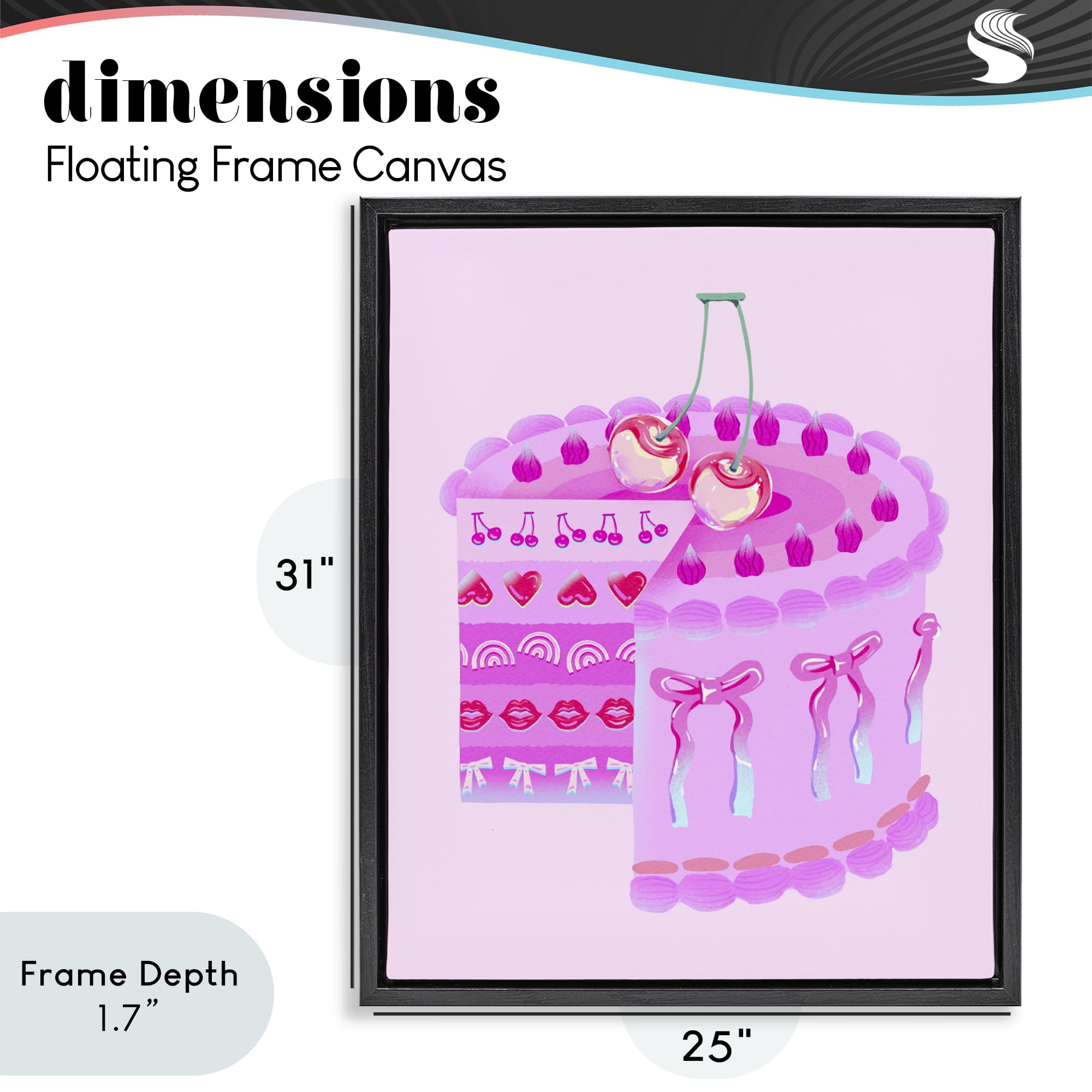 Stupell Industries Pastel Cherry Layered Cake Black Framed Floater Canvas Wall Art, design by Ziwei Li