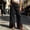 Black, variant on Womens Solid Color Cotton Tie Detail Elastic Waist Split Front Straight Leg Pants Casual Pocket Slit Hem Long Trousers Purple XL(XL)