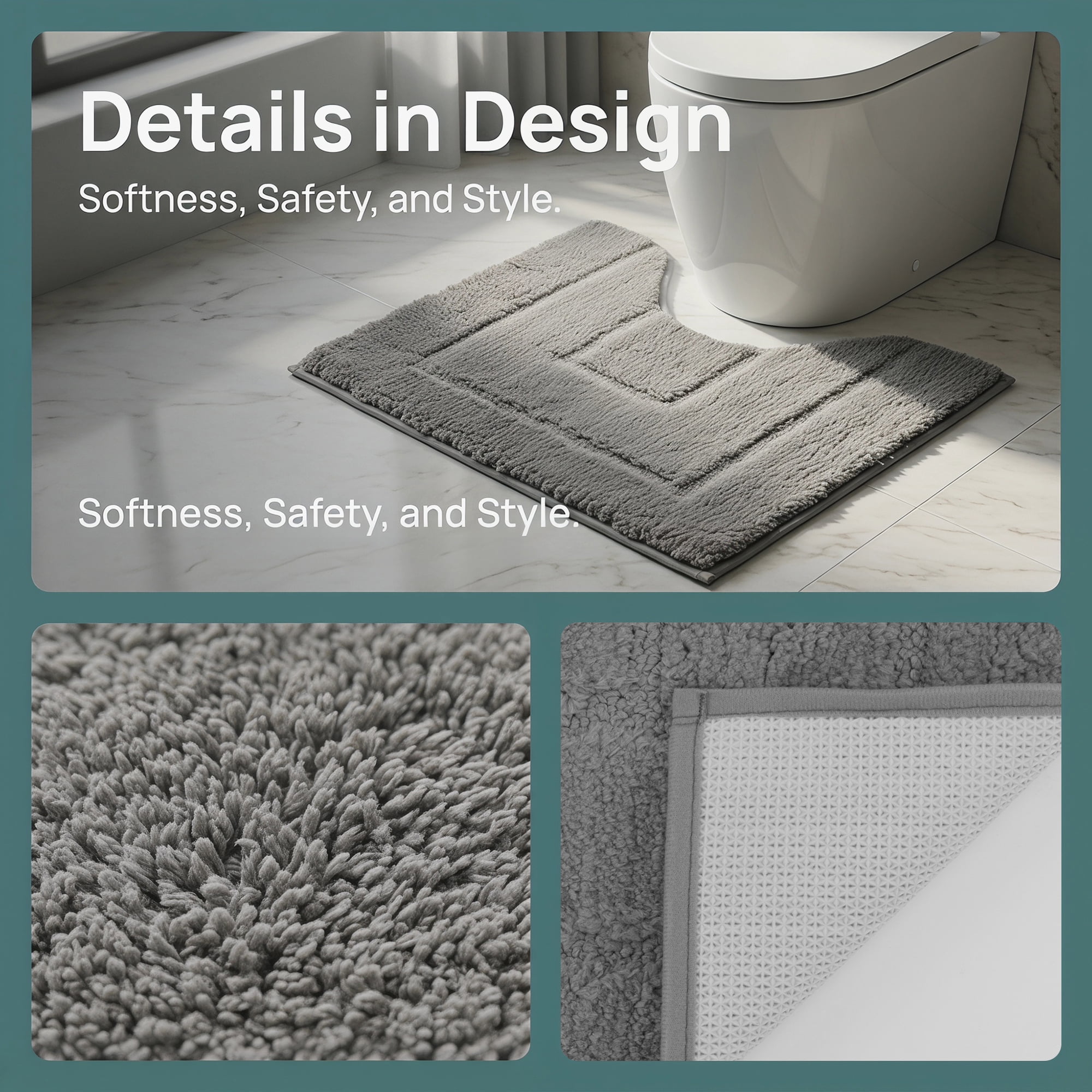 Unique Bargains U-Shaped Absorbent Non Slip Machine Washable Bath Mat Dark Gray 20" x 16"