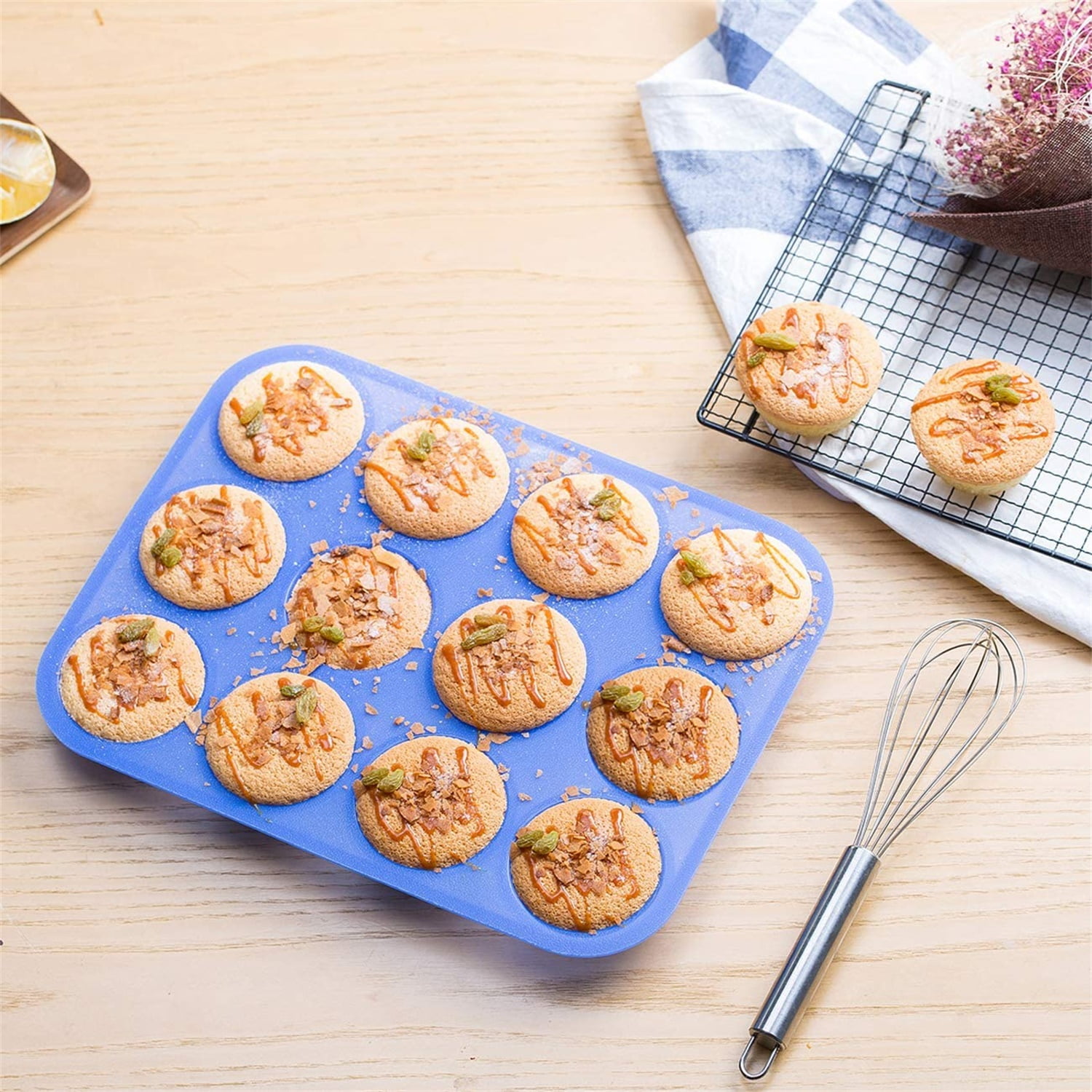 Kepooman Mini 12 Cups Non-Stick Silicone Mold for Baking, Blue Kepooman Mini 12 Cups Non-Stick Silicone Mold for Baking, Blue