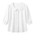 thumbnail image 4 of Vivianyo HD Women's Peter Pan Collar Puff Sleeve Blouse, Lace Trim Button Top for Women, Women's White, Sizes S-2XL, 4 of 9