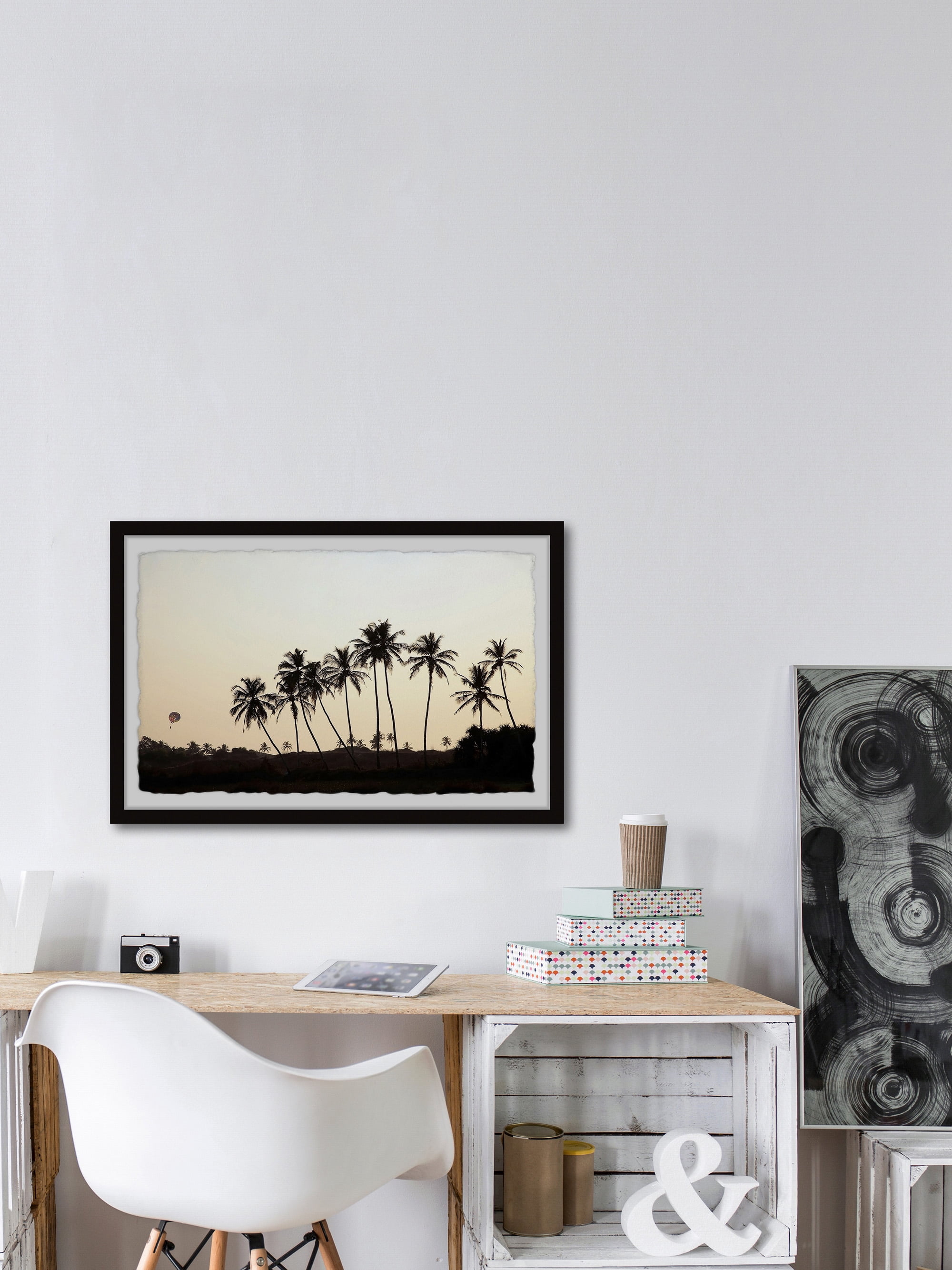Marmont Hill Palm Trees Silhouette Framed Wall Art, 1.50" x 12.00"
