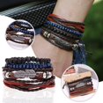 thumbnail image 3 of Pulsera ajustable de estilo tropical tejida a mano Pulsera de moda con plumas Pulsera de cuero DIY para hombre Pulsera trenzada multicapa Set de 4 pulseras, 3 of 8