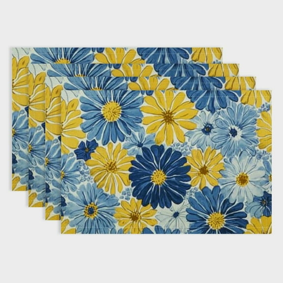 BCIIG Pcs Yellow Blue Dahlia Table Mats,Floral Geometric Placemats Waterproof Washable, Kitchen Table Decoration Placemats Modern Holiday Kitchen Table Decoration 18x12in