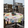 thumbnail image 2 of Outdoor Tablecloth with Umbrella Hole for Patio/Picnic/Party/Camping, Colorful Hand Print Waterproof Table Cloth Round Cover Washable, Cartoon Watercolor Graffiti Beige (Dia 60"), 2 of 8