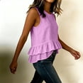 thumbnail image 4 of MORESEC Summer Women's Cotton Linen Tank Top Sleeveless Ruffle Blouse Cute Casual Boho Chic Tops Beach Vacation Party Wear, Purple 2XL, 4 of 8