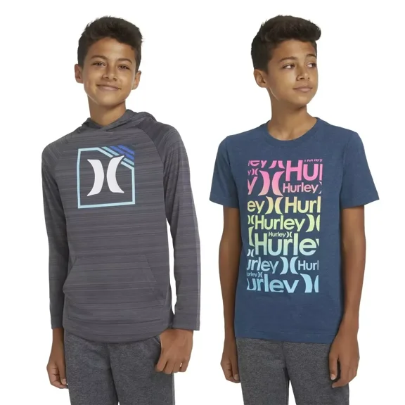 Hurley Youth Lightweight Hoodie & Tee T-Shirt, Gray, Small (7/8)