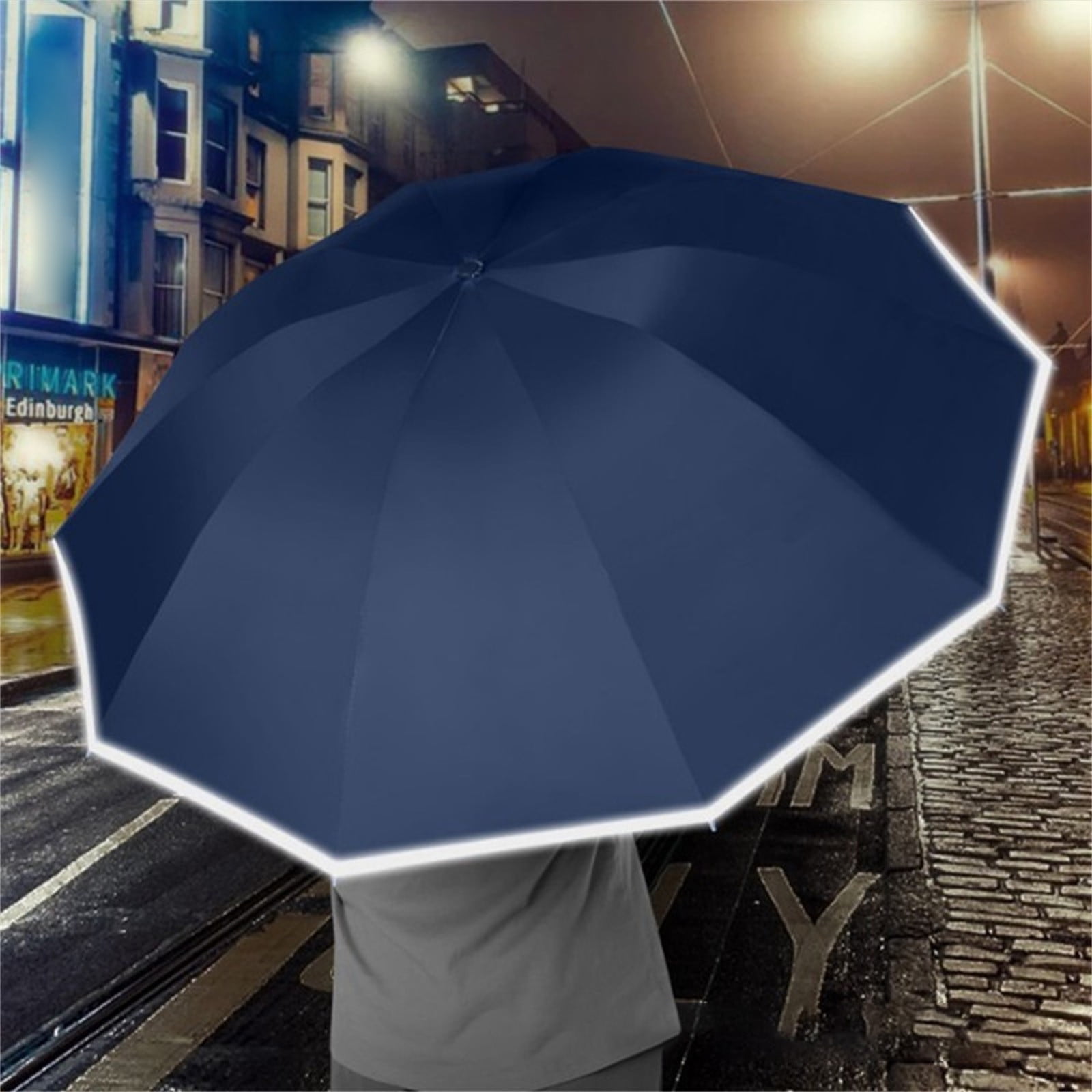 Byujiro Auto Open Close 10-Rib Reverse Inverted Umbrella with Reflective Strips Portable Sun & Rain Folding Umbrella for Night Commute