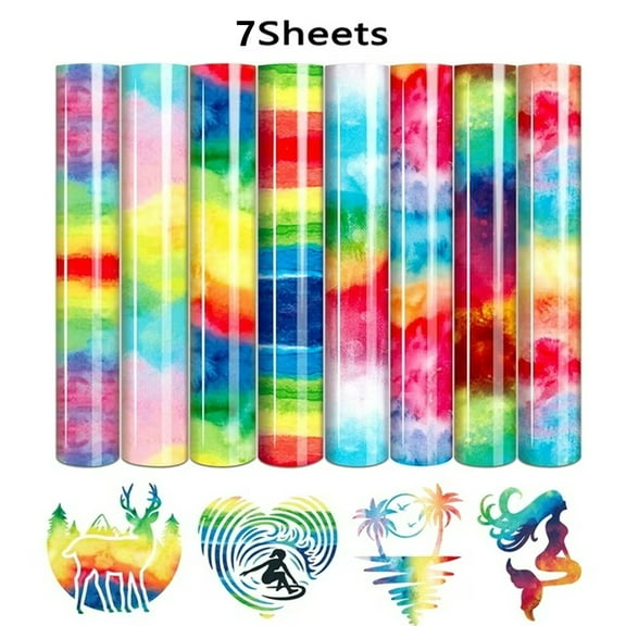 Tutuviw Tie Dye Permanent Vinyl, Pattern Adhesive Vinyl 7 Sheets 12"x10", Watercolor Clouds Outdoor Vinyl Compatible for Decor Clothes Self Sticker DIY Art Crafts Fabric