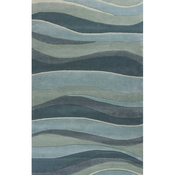 2'x4' Ocean Blue Teal Hand Tufted Abstract Waves Indoor Accent Rug