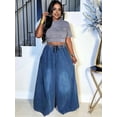 thumbnail image 4 of Women'S Baggy Jeans Cropped Elastic Waist Denim Pants Loose Trousers with Pockets Blue S, 4 of 7