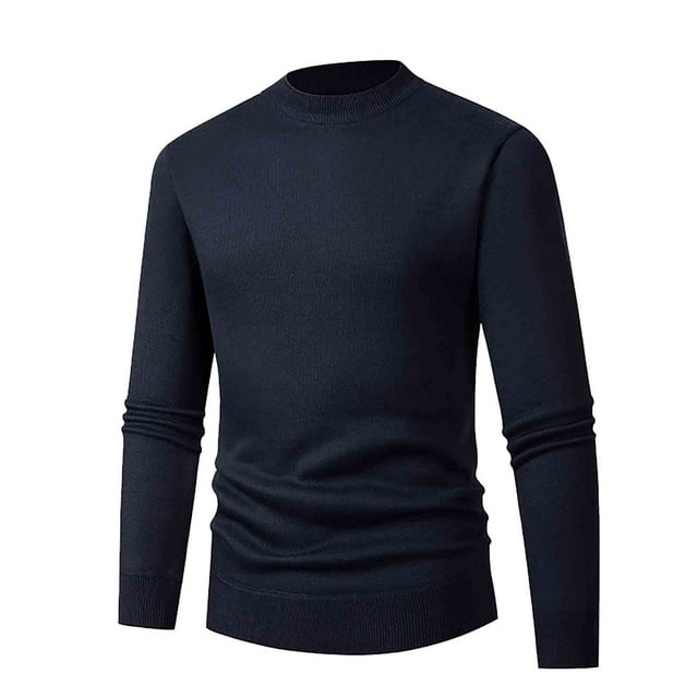 pstuiky camisas de manga larga para hombre, Suéter informal de color liso para hombre, cuello alto, tejido ajustado, capa base, manga larga, cuello redondo, camiseta/camiseta top de hombre m
