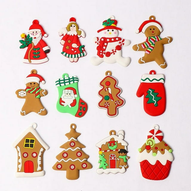 SAYDY 12PCS Gingerbread Man Ornaments for Christmas Tree Assorted Plastic Gingerbread Figurines Ornaments for Christmas Tree Hanging Decorations 3 Inch Tall A