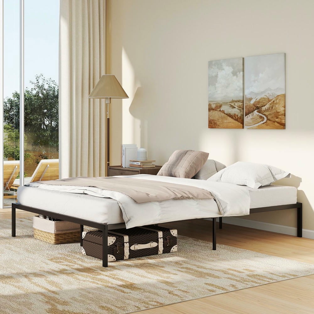 Barara King Queen Size Metal Bed Frame with Heavy Duty Support Slats Mattress Foundation, Bed Frame Mattress Foundation for Apartment, Bedroom, Black