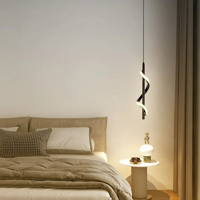 Spiral LED Pendant Light Spiral Ceiling Light Chandelier Length Adjustable Pendant Lighting for Kitchen Island LED Hanging Light for Kitchen Bedroom Dining Room Black