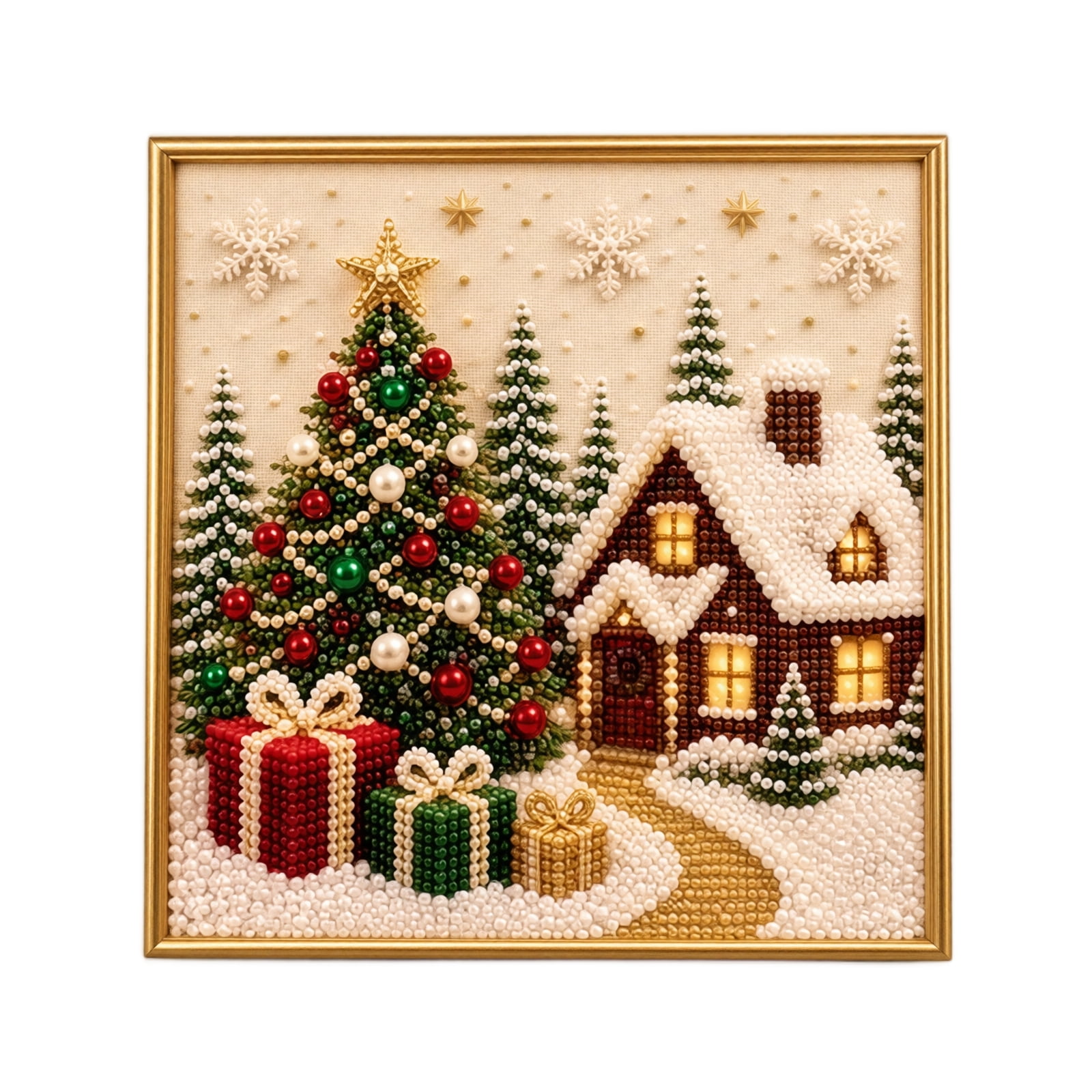 Christmas Diamond Art Kit with Frame DIY Pearl Painting Craft for Adults Beginners Holiday Wall Decor Home Decoration Festive Xmas Gift