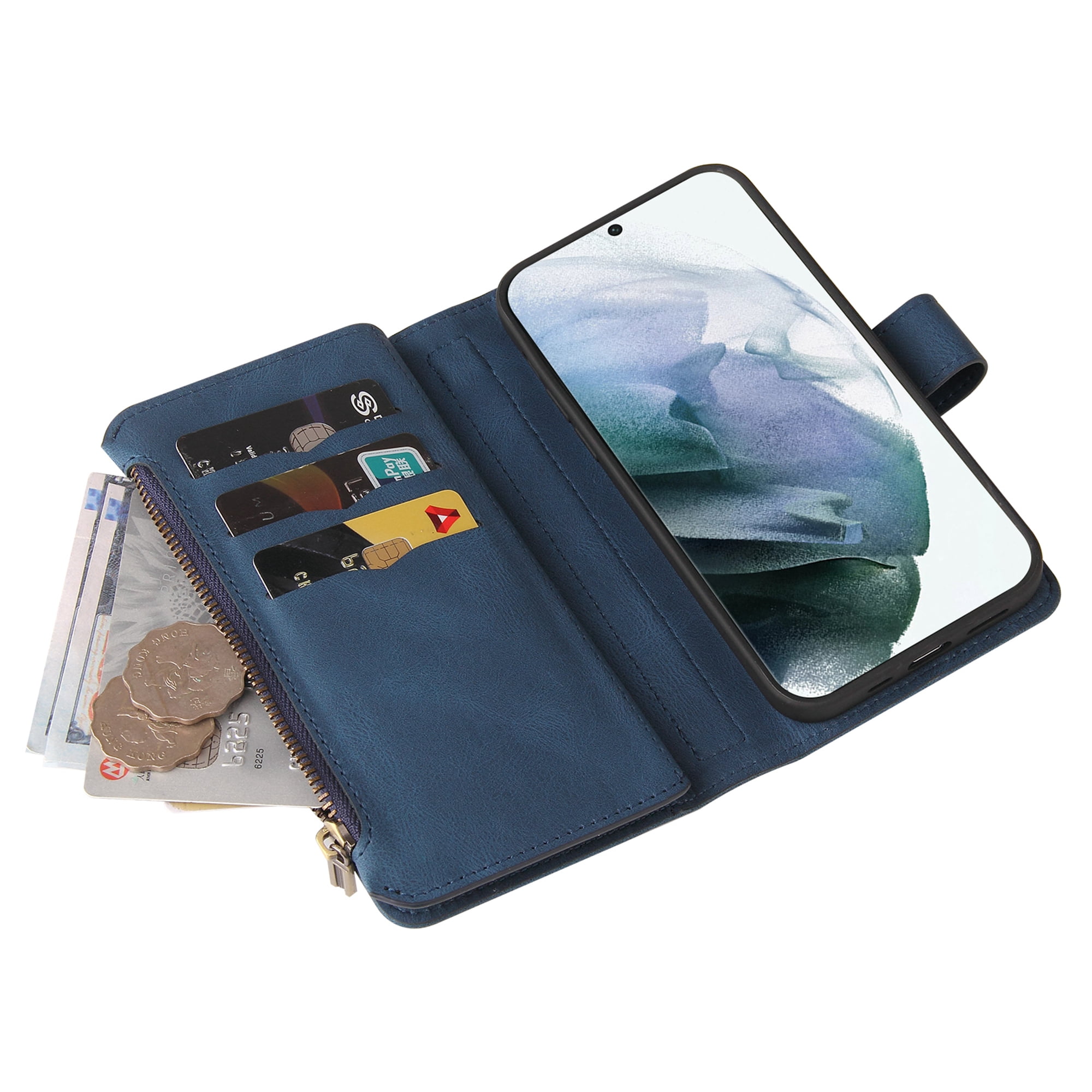 Phone Case for Samsung Galaxy S24 Ultra, S24 Ultra Wallet Case, Luxury Folio Flip Leather Cover [Zipper Pocket] [Wrist Strap] [Kickstand] for Samsung Galaxy S24 Ultra, Blue