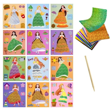 Girl's magical sticker toy Idea Birthday Christmas Valentine Gift for Girl Boy Children，Fun Foil Princess  DIY Toy Kit,Art Craft Activity for Kids，Creative Travel Supply Set, 3 Year Old