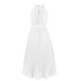 thumbnail image 4 of Robes Robe d'Été Femmes Été Décontractée Col Halter Robe Sans Manches Ceinturée Évasée Plissée Robes de Plage Blanc TTG, 4 of 6