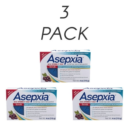 Asepxia Scrub Anti Acne, Deep Cleansing, Hydrating Bar, Jabon With Hydro-Force 4 oz. - Pack of