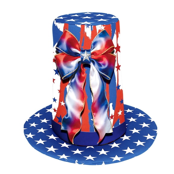 XIAOCHA Mens Festive Top Hat，Star‑Stripe Print Outdoor Party Cap,Multicolour