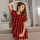 thumbnail image 3 of Disketp Retro red and Black Houndstooth para Camisón Corto de Manga Corta para Mujeres, Camisón Cómodo con Escote Redondo, Bonito y Confortable, 3 of 6