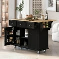 thumbnail image 1 of Modern Kitchen Island on 5 Wheels with Storage Cabinet and Drop-Leaf Countertop, Kitchen Cart with Cabinet Door Internal Storage Racks and 3 Drawers for Dinning Room (Black), 1 of 9