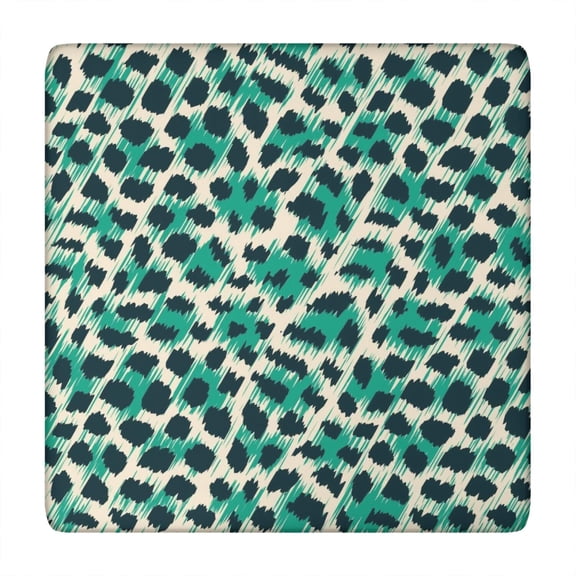 Leopard Pattern with Green and Black Spots Square Fitted Tablecloth with Elastic Edge,Square Table Cover,Washable Elastic Table Cover for Home Kitchen Party Decor 34"x34"