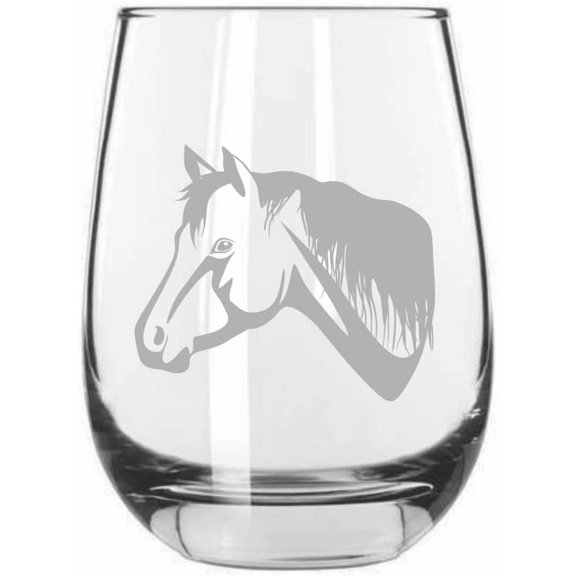 Pinto Face Horse Themed Etched 15.25oz Libbey Stemless Wine Glass