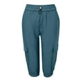 thumbnail image 4 of Zylarhe Women's Pants Women's Casual Cargo Pants Lightweight Drawstring Capri Workout Jogger with Multiple Pockets for Hiking Travel, 4 of 5