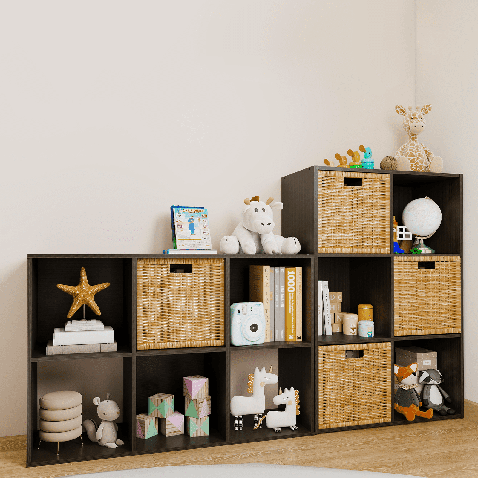 Prilinex 6 Cube Storage Organizer, Stackable Cube Bookshelf, Bookcase, Wood Cube Storage Shelf for Living Room, Home Office, Dining Room, Espresso