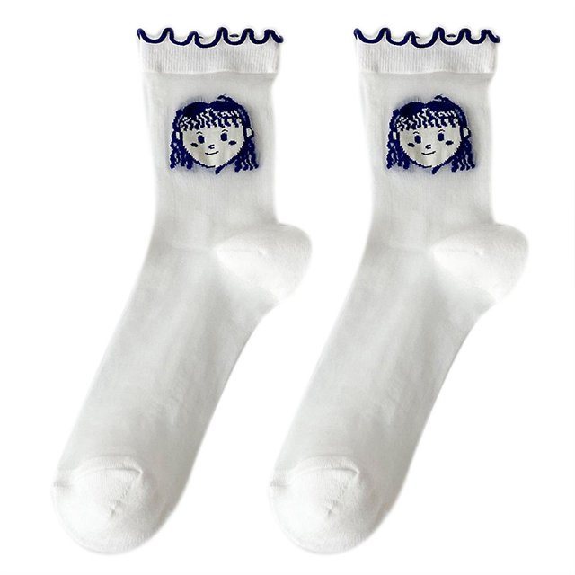 Style 3 Calcetines tobilleros cortos de fibra de vidrio transparente para mujer, medias de tubo medio con volantes y dibujos animados de Anime japonés, estilo Jacquard para niñas