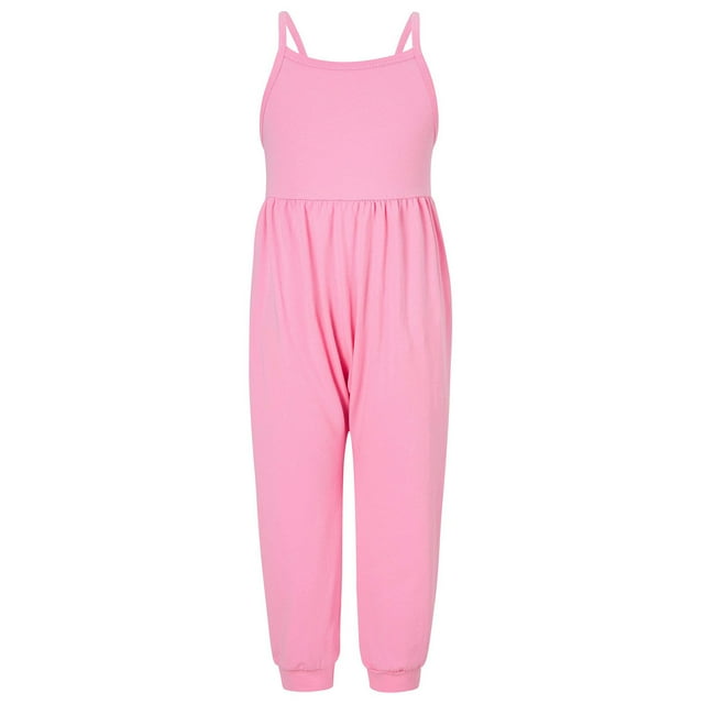 Toddler Summer Girls Jumpsuits Solid Spaghetti Strap Sleeveless Backless Loose Fit Onesie Rompers With Pockets Pink One-Piece Overalls Outfits 1-2T