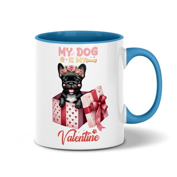 My Dog Is My Valentine Cute French Bulldog in Gift Box 11oz Accent Two-tone Mug Dog Lover Gifts Coffee Tea Cup - 3006