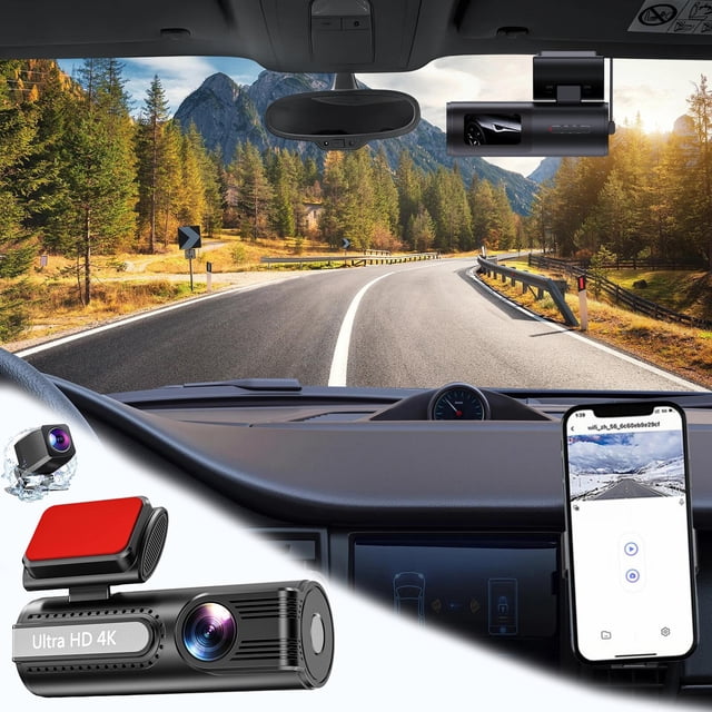 Danhjin Dash Cam 4K Lens Driving Recorder Wifi Front And Rear Recording 1.47-Inch Screen High-Definition Wide Angle Night VisionGravity Sensing Motion Detect