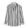 thumbnail image 2 of gbyLJF Men's Striped Shirt Single-sided Pocket Button Down Stand-up Collar Top Lightweight Breathable Long Sleeve Cardigan, 2 of 7