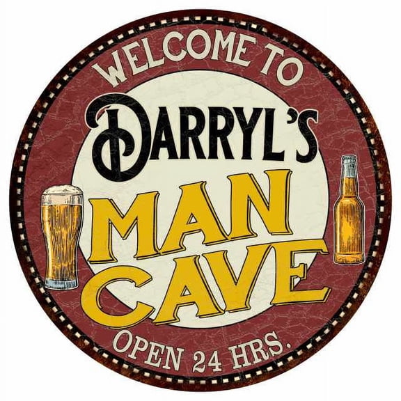 Darryl's Man Cave 14" Round Metal Sign Kitchen Bar Wall Decor 100140035265