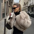 thumbnail image 3 of Chaqueta de piel sintética recortada Gardient de marca de lujo de la Semana de la moda callejera icónica para mujer invierno 2024 chaqueta de piel corta esponjosa para chicas frescas y calientes, 3 of 4