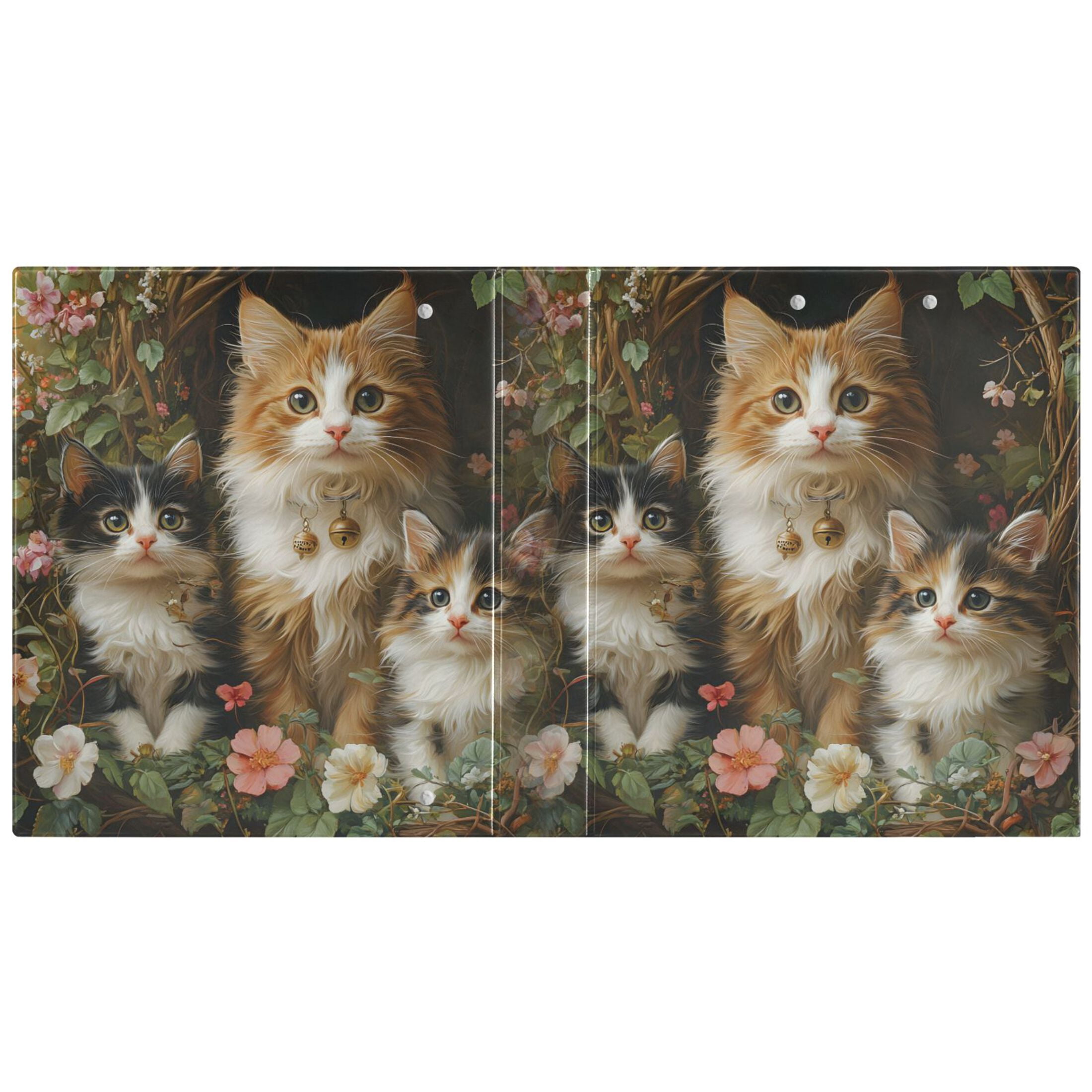 joogoo Cute Cats in Garden Hardcover 3 Ring Binder 1.5" Round Rings Interior Pockets Binders Organizer 1 Pack