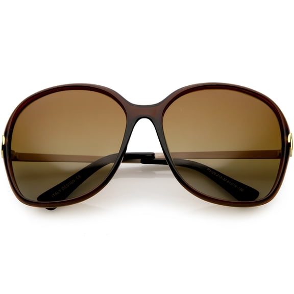 Women's Polarized Oversize Sunglasses Metal Arms Neutral Colored Lens 60mm (Brown / Amber)