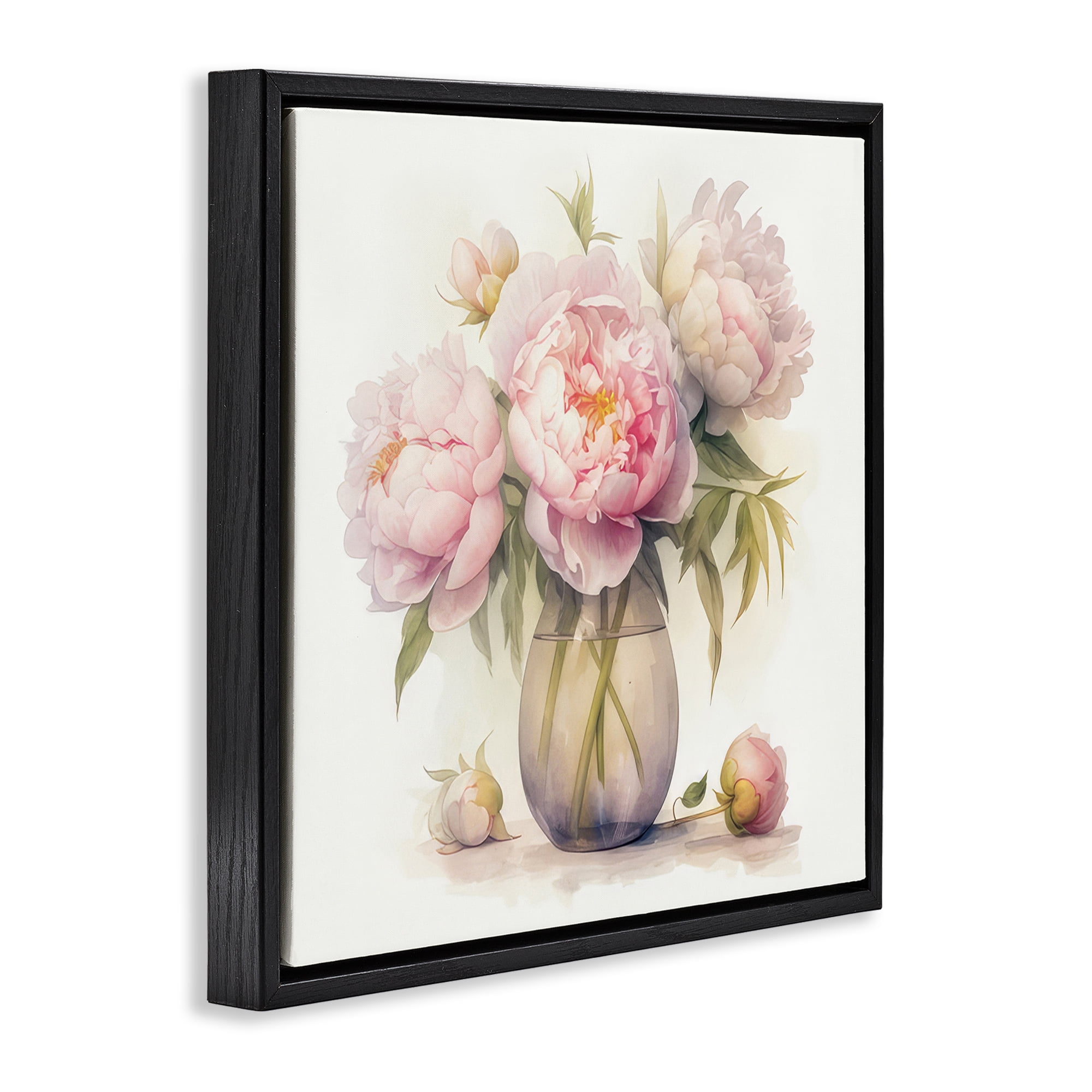 Stupell Industries Charming Pink Peonies Plants & Flowers Painting Black Floater Framed Canvas Art Print Wall Art, 25 x 25